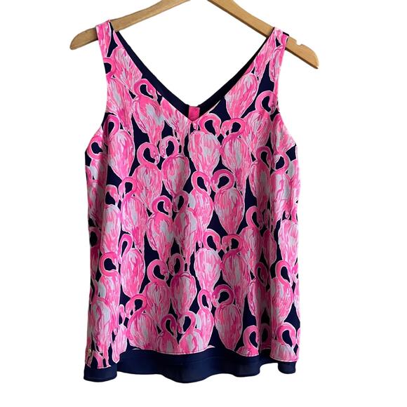 Lilly Pulitzer Florin Flamingo Reversible Sleeveless Tank Top Pink and Navy XS - Picture 1 of 5